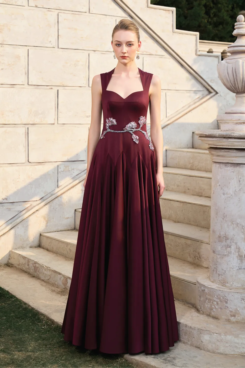 Strappy Anne Queen Neck Gathered A-line Dress