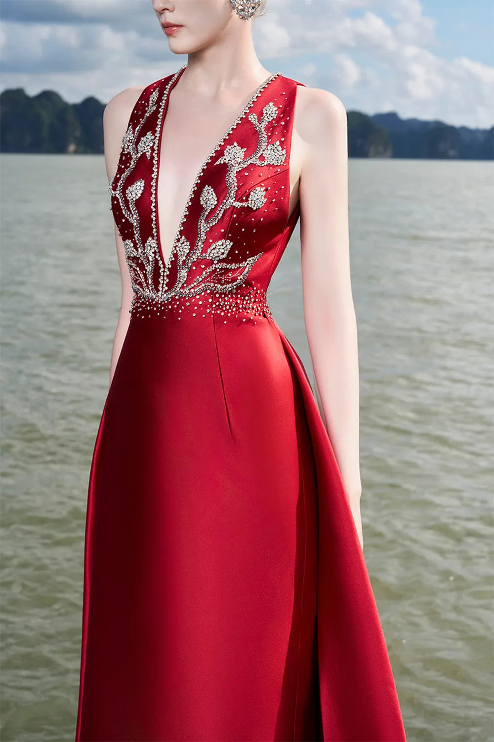 Sleeveless Deep V-Neck Flared A-Line Dress