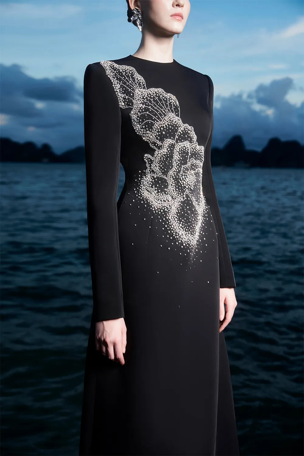 Floral Crystal Pattern Straight Dress