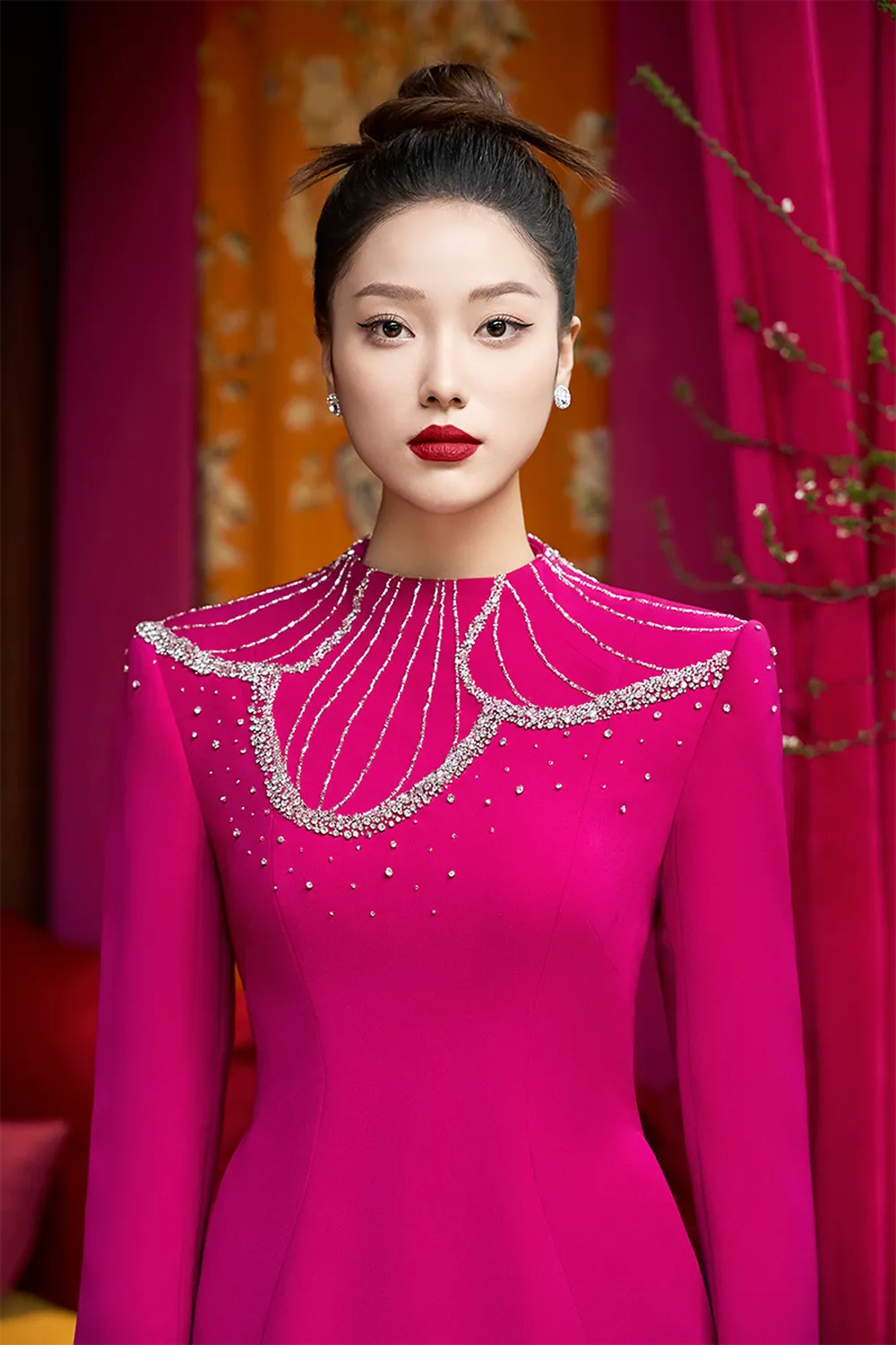 High Neck Crystal Embellished Dress - TRACY COUTURE