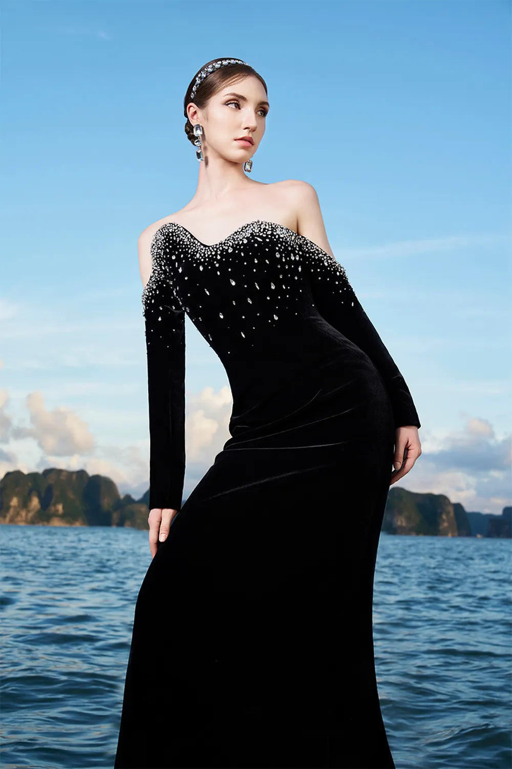 Wavy Off Shoulder Long Sleeves Dress