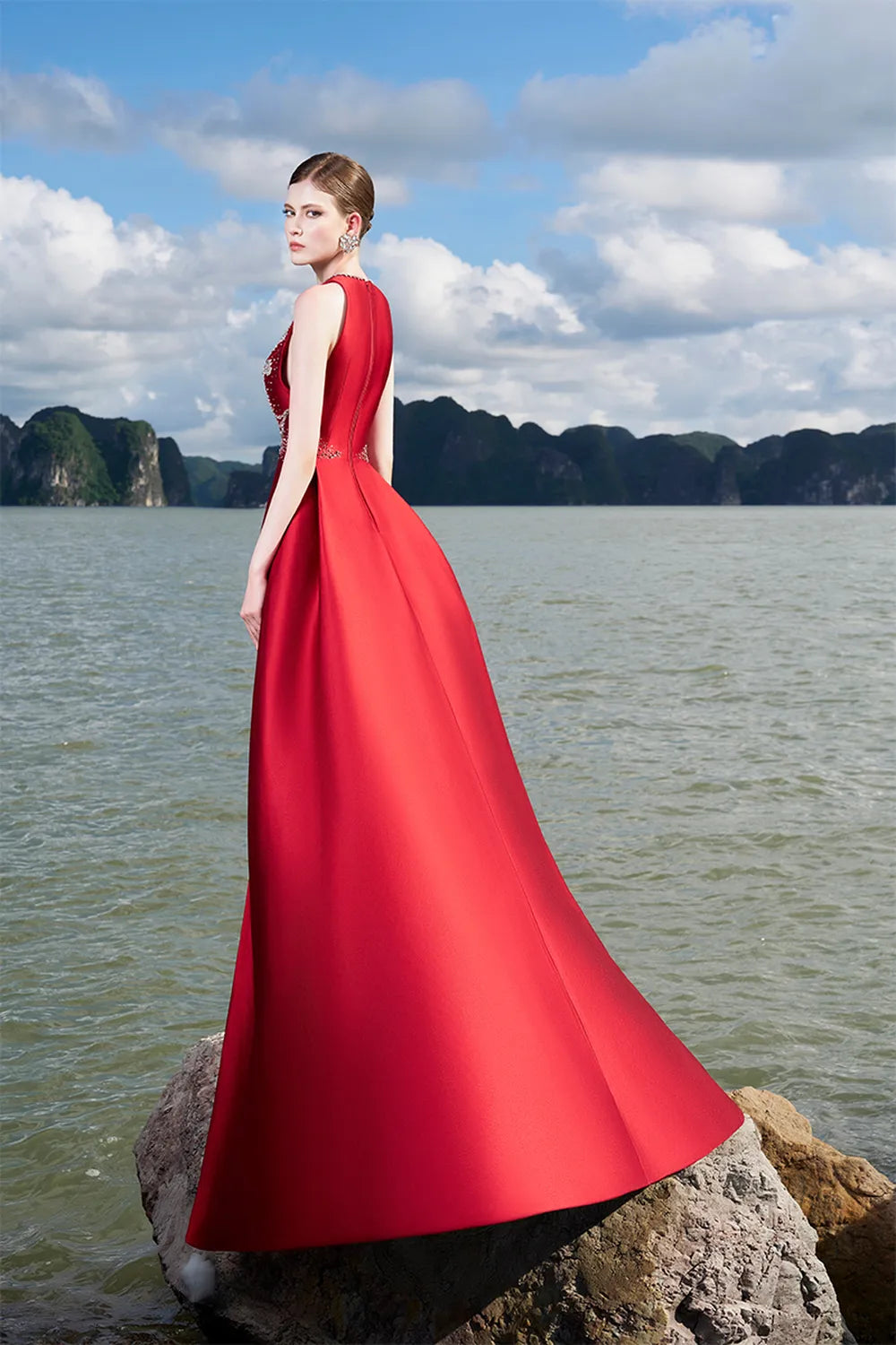 Sleeveless Deep V-Neck Flared A-Line Dress