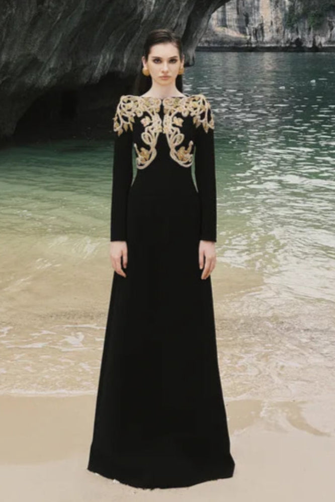 Boat Neck Symmetric Embellished Dress
