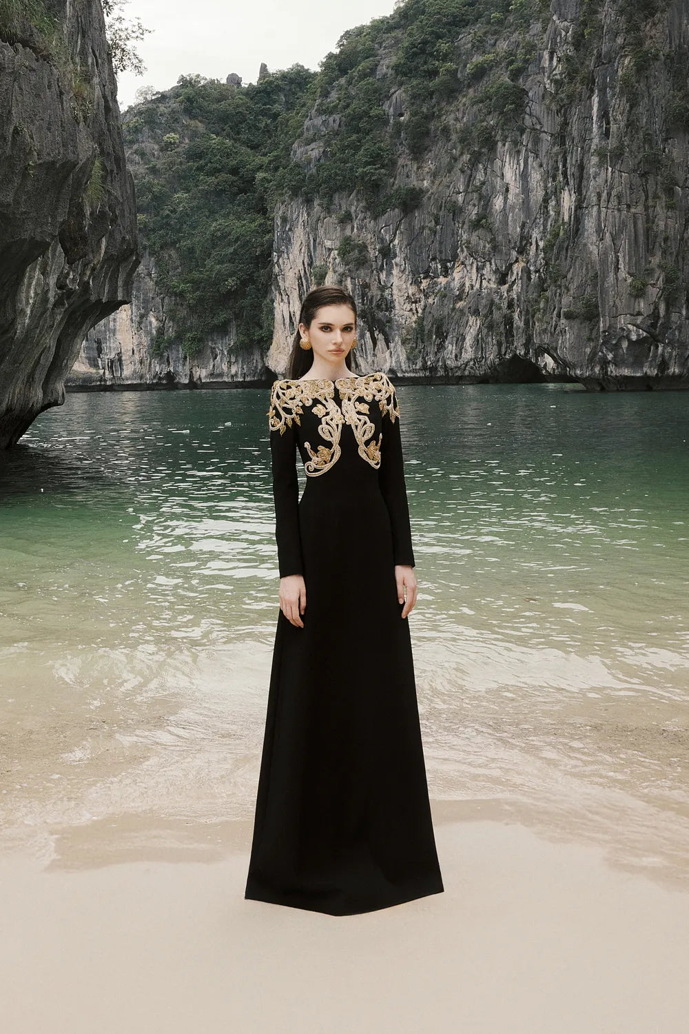 Boat Neck Symmetric Embellished Dress