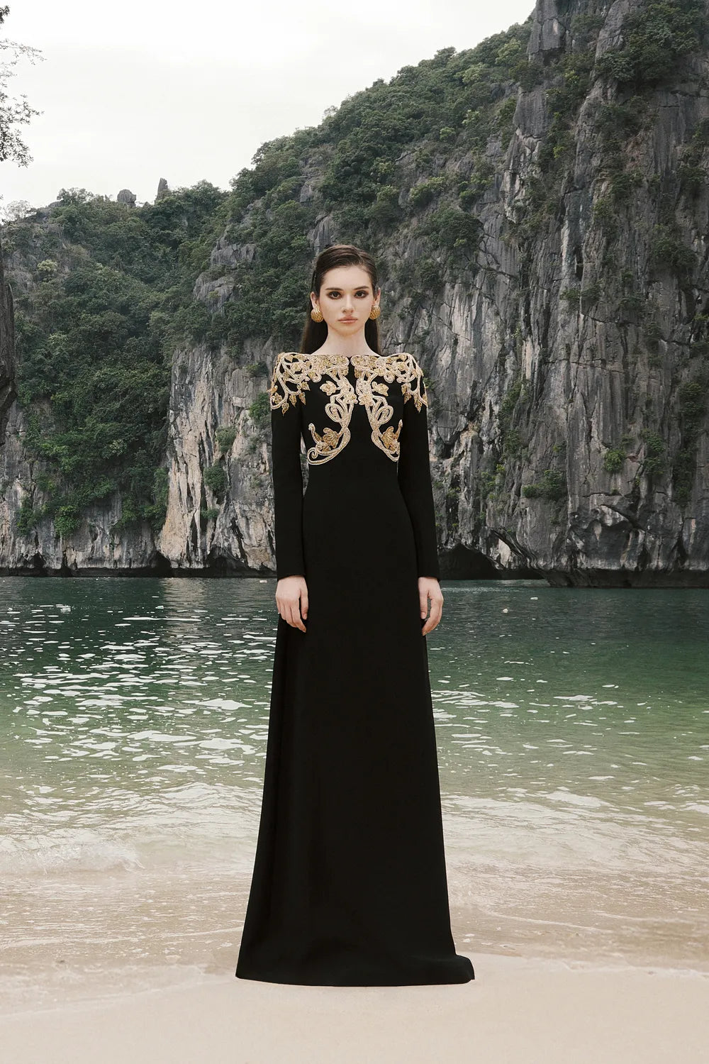 Boat Neck Symmetric Embellished Dress