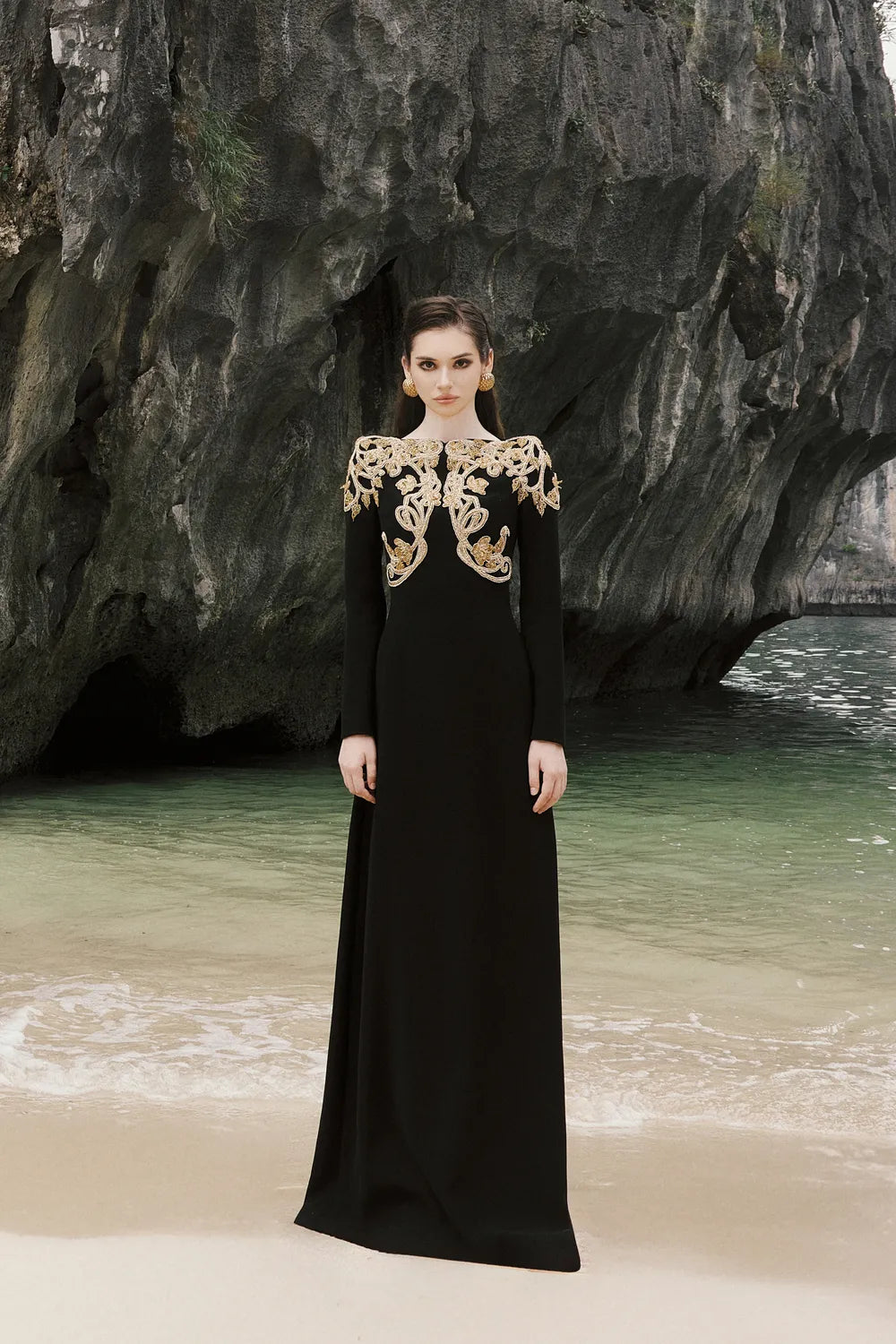 Boat Neck Symmetric Embellished Dress