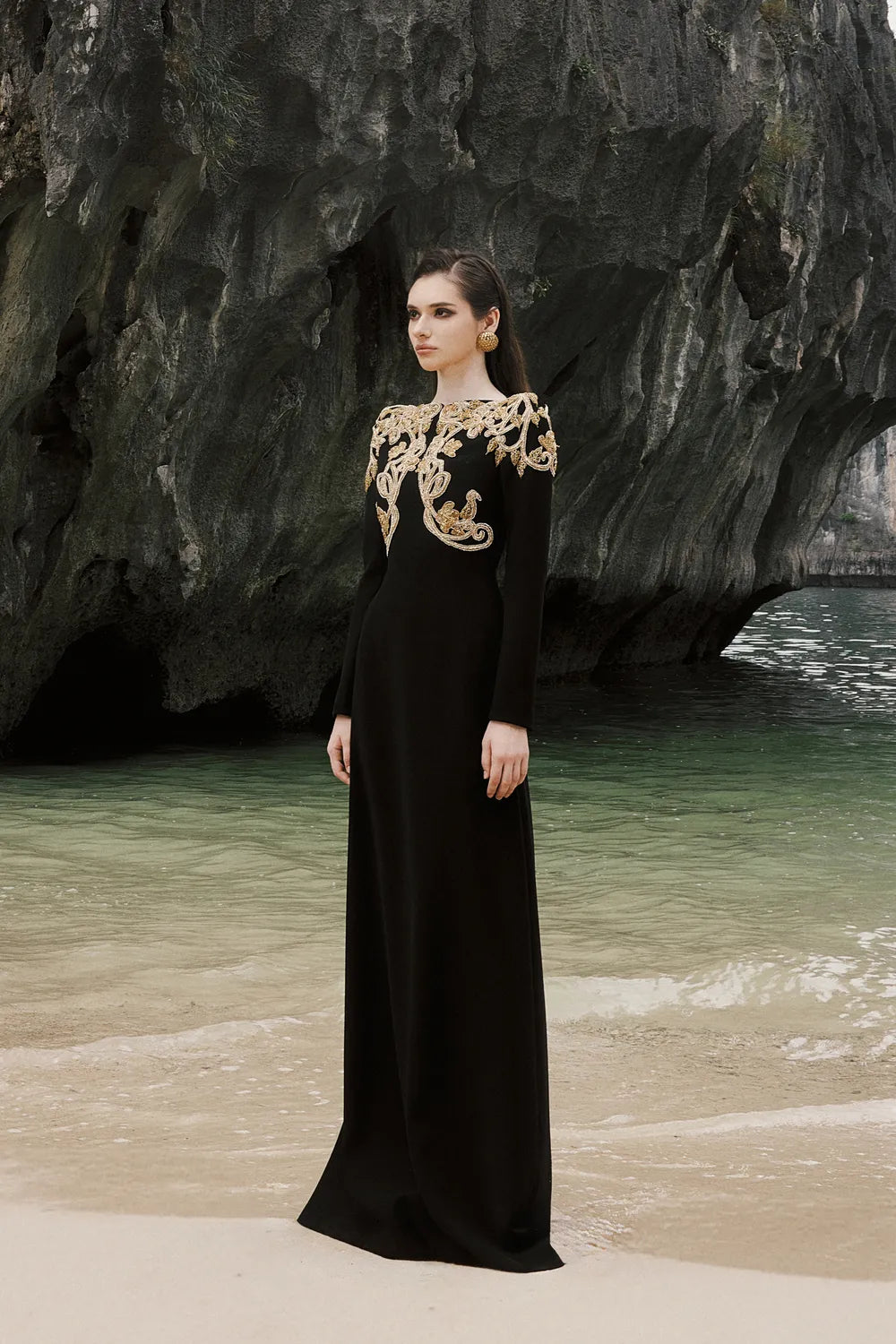 Boat Neck Symmetric Embellished Dress