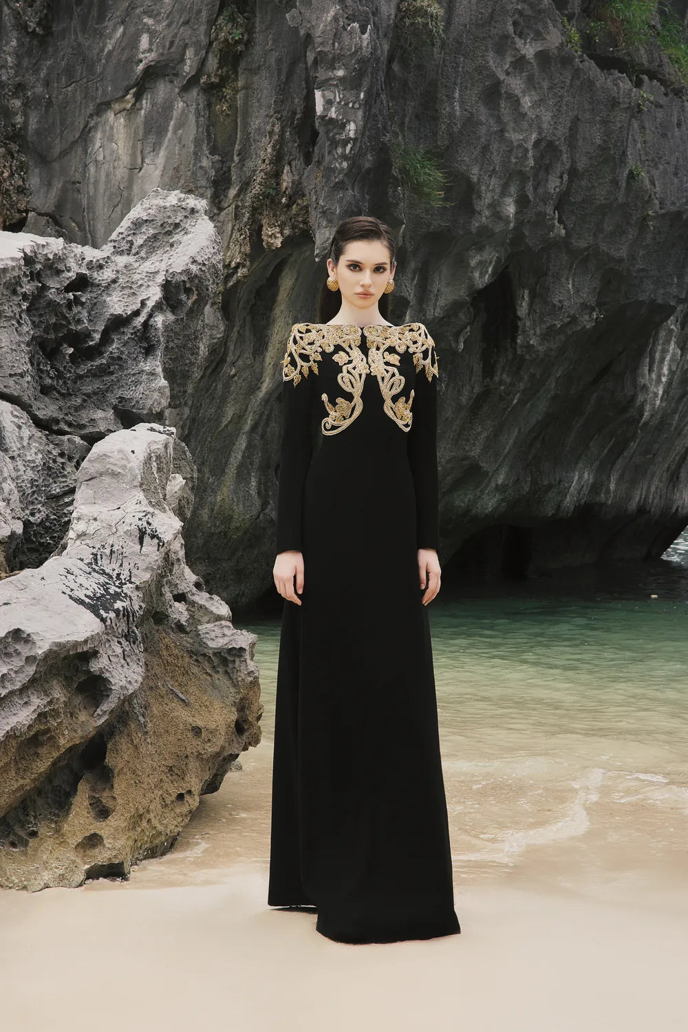 Boat Neck Symmetric Embellished Dress