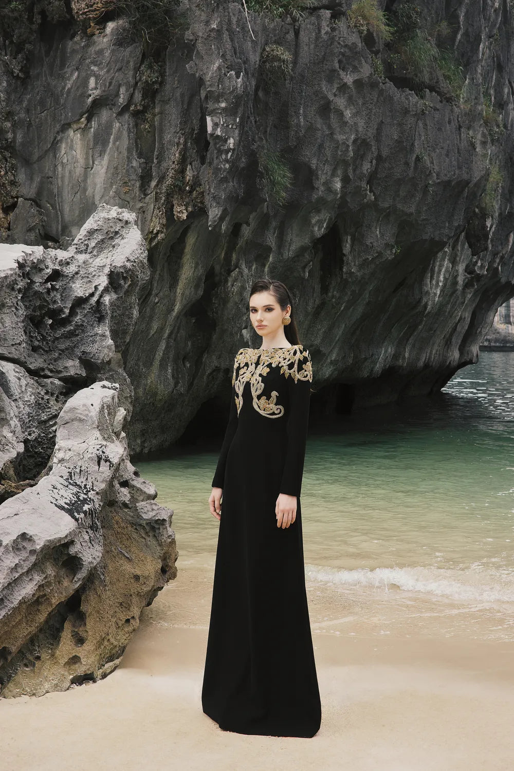 Boat Neck Symmetric Embellished Dress