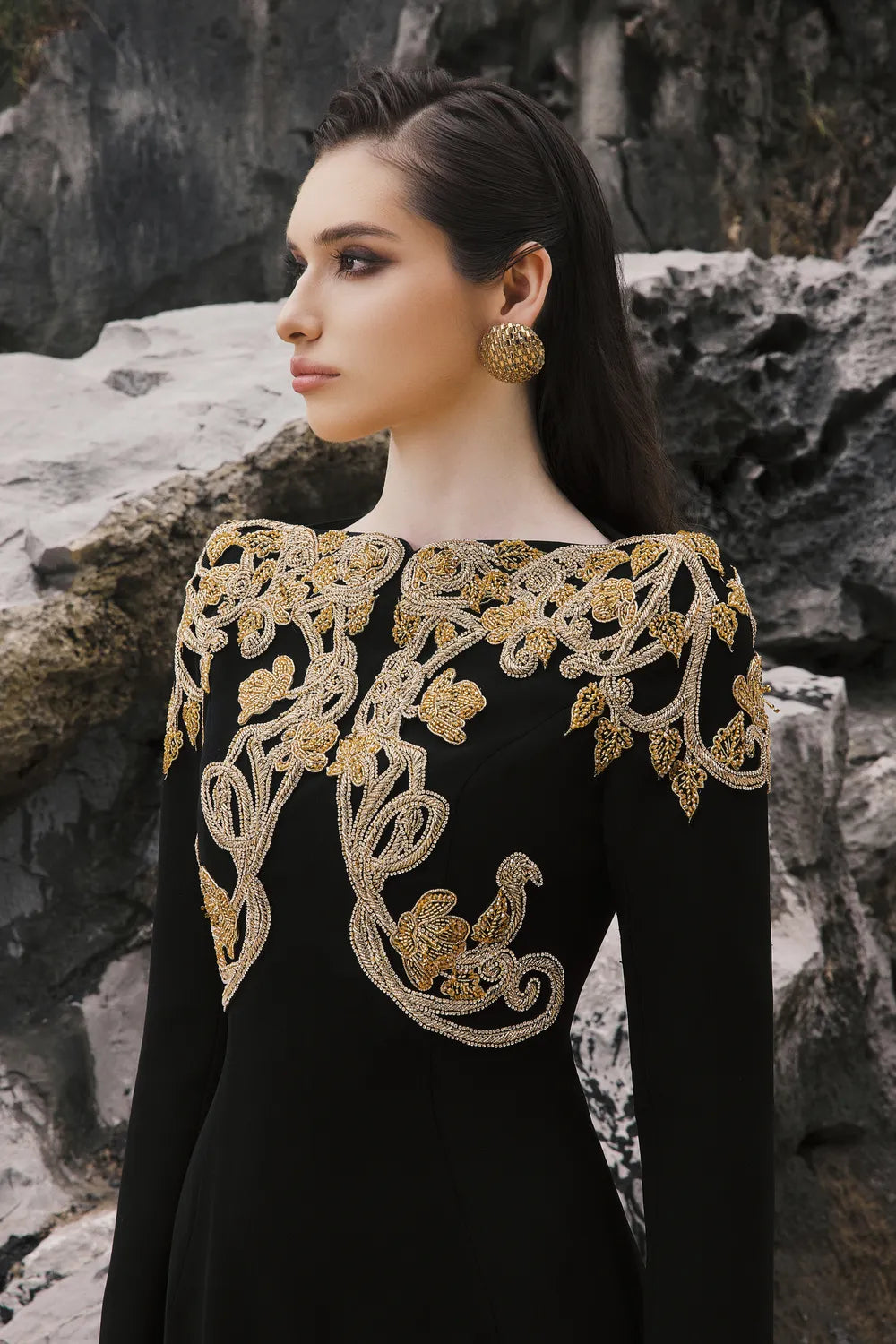 Boat Neck Symmetric Embellished Dress