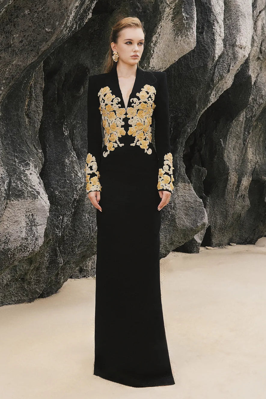 Symmetric 3D Pattern Embellished Straight Dress