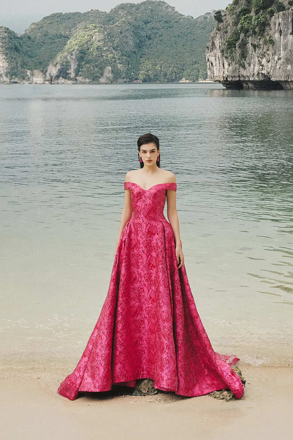 Off Shoulder Floral Pattern Full Dress