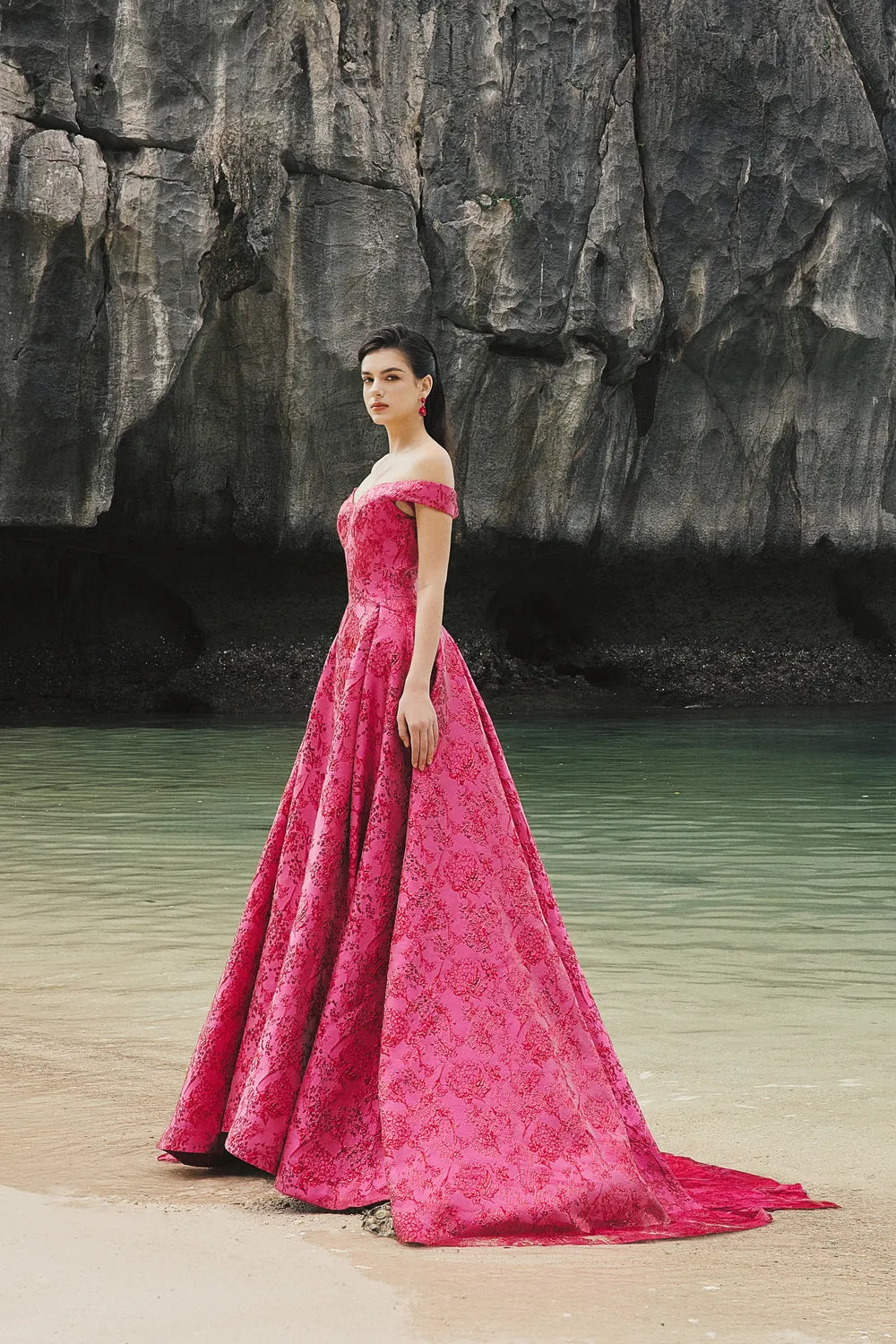 Off Shoulder Floral Pattern Full Dress