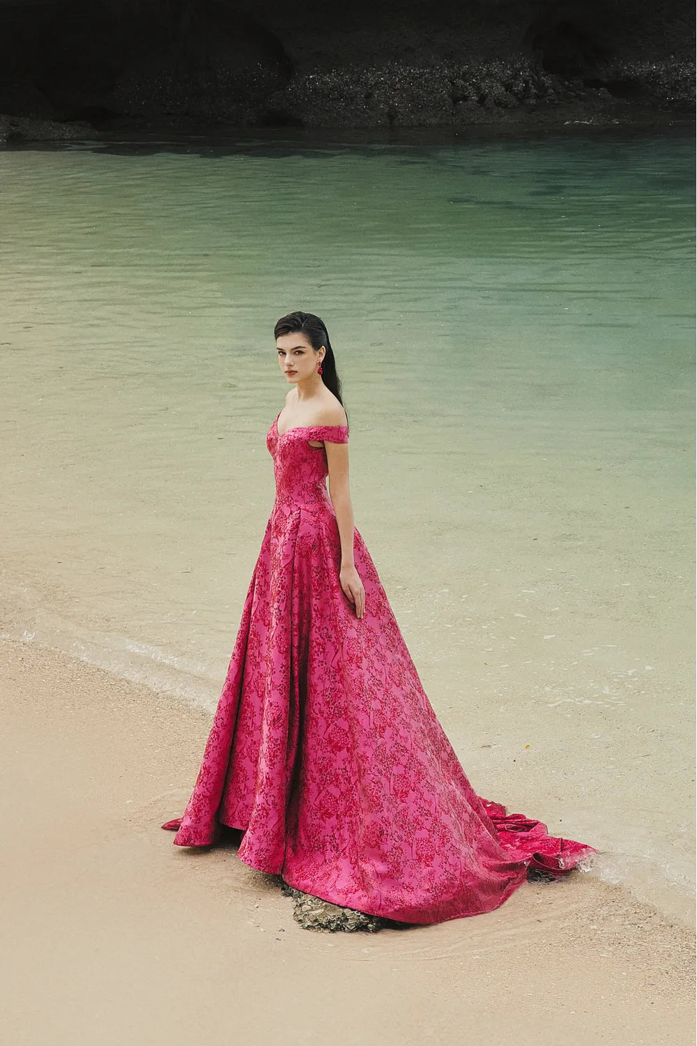 Off Shoulder Floral Pattern Full Dress