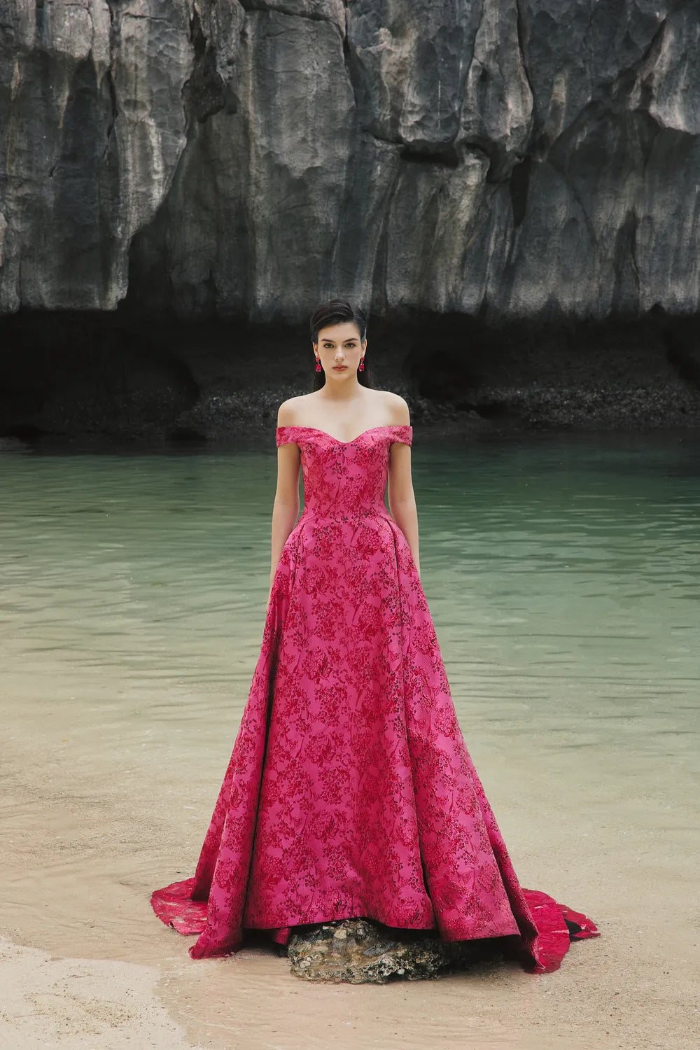 Off Shoulder Floral Pattern Full Dress