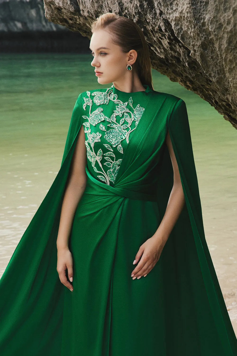 High Neck Twisted Waist Back Flap Dress