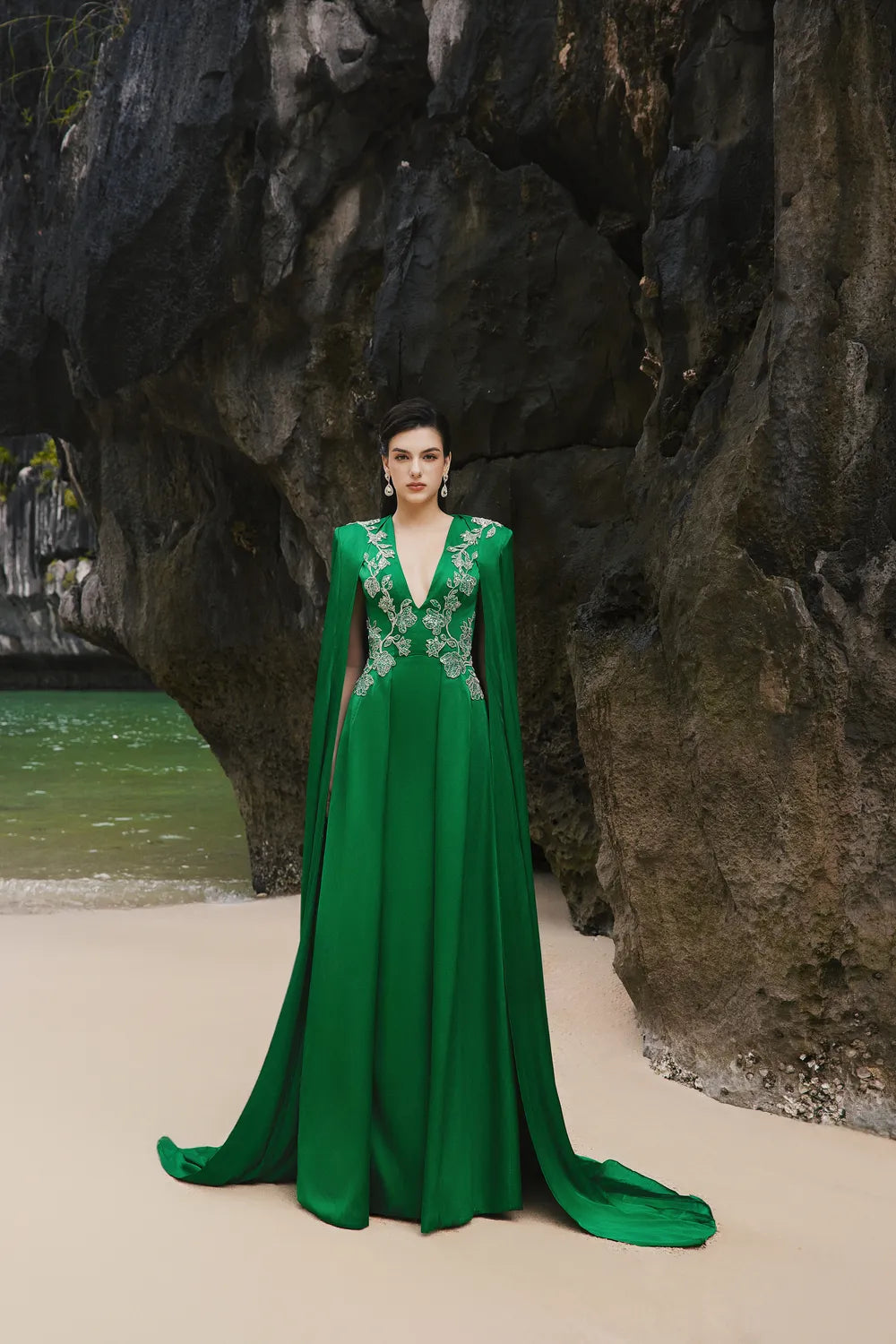 Layered Flap Long Sleeves Cape Dress M / Green Layered Flap Long Sleeves Cape Dress M / Green