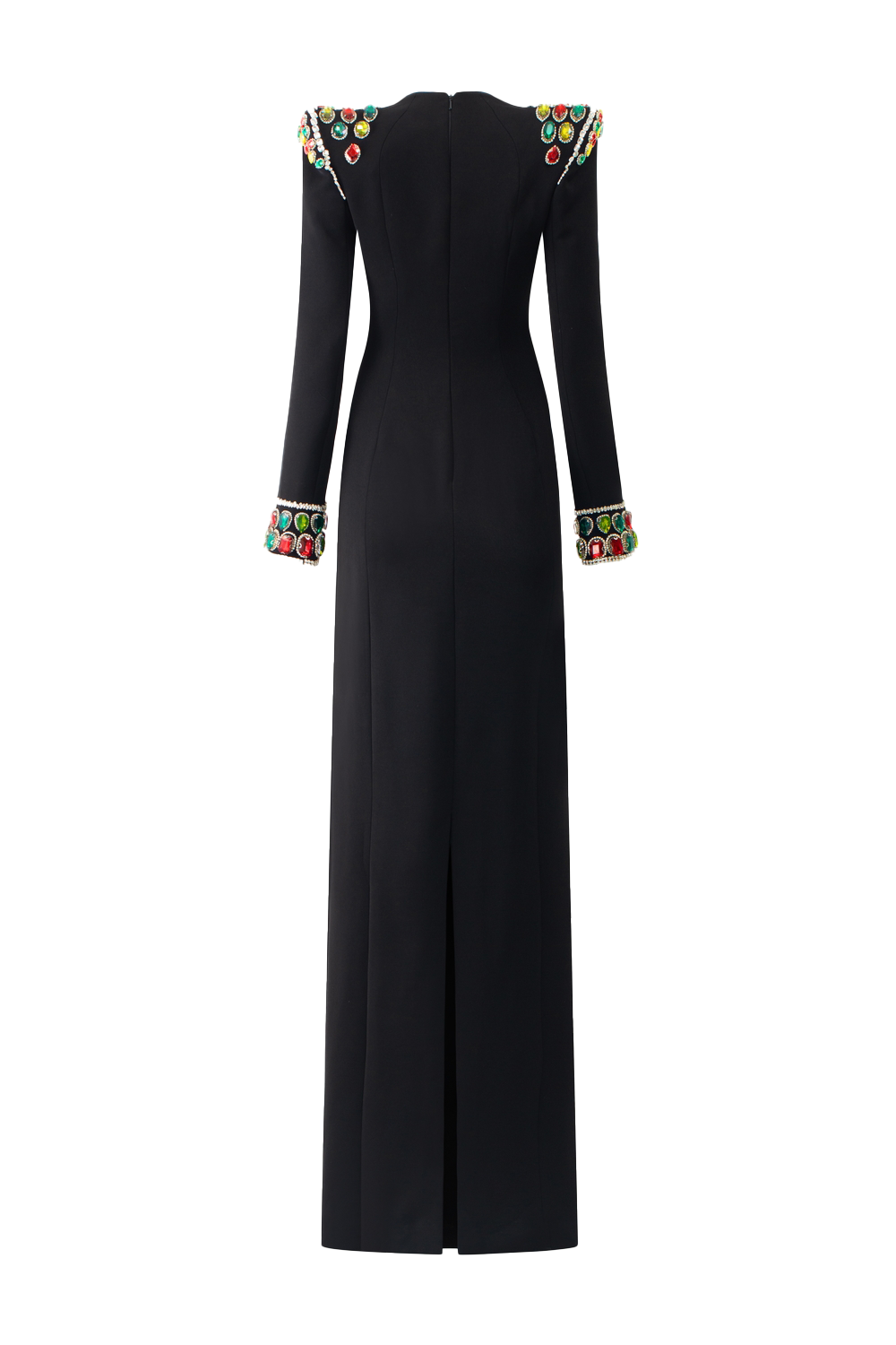 Long Sleeve Stone Embellished Shoulder Dress - TRACY COUTURE