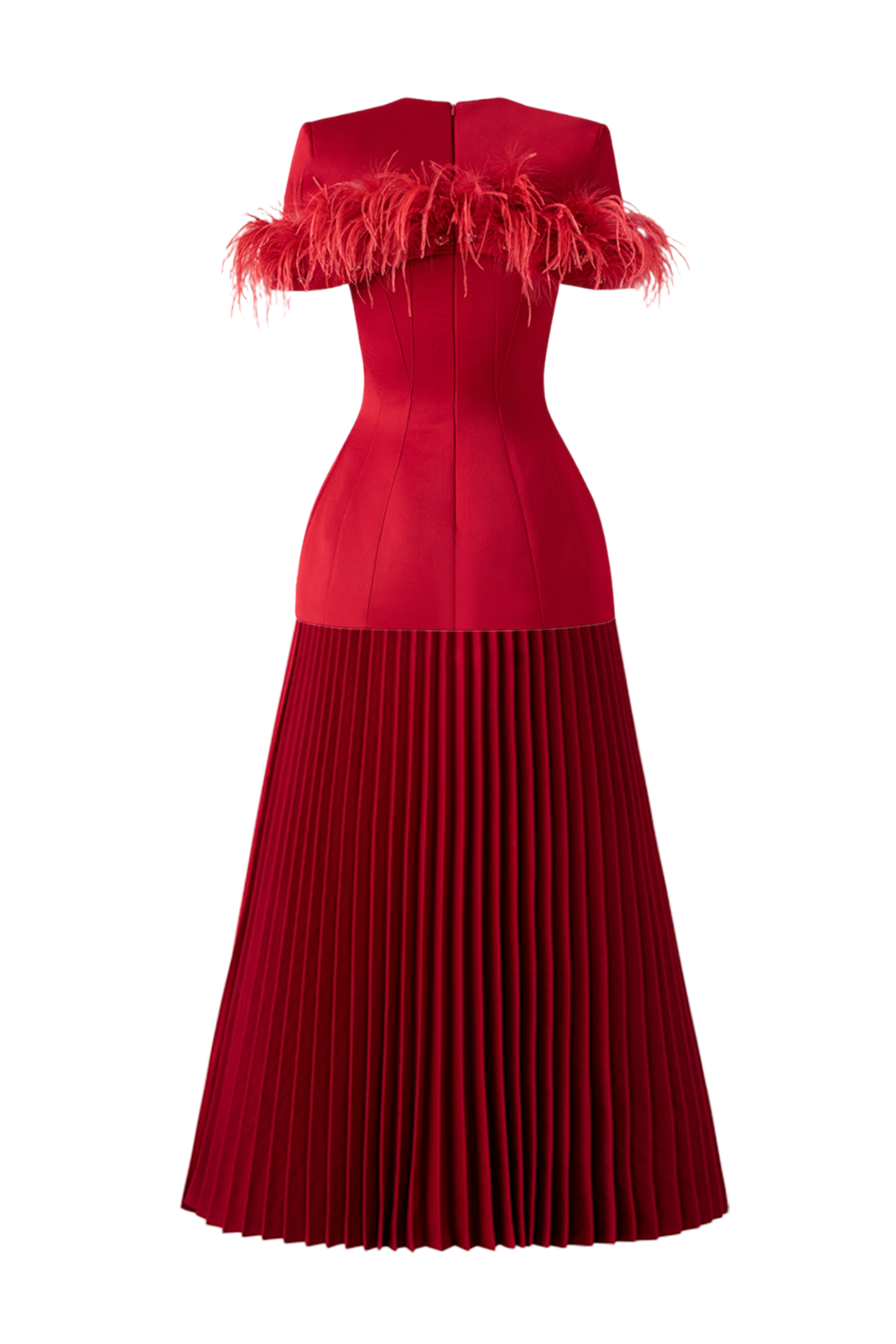 Feather Embellished Short Sleeve Blazer With Pleated Ankle Skirt Set