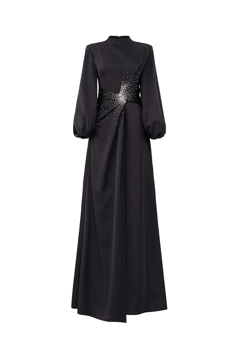 Long Puffy Sleeves Diagonal Gathered Dress