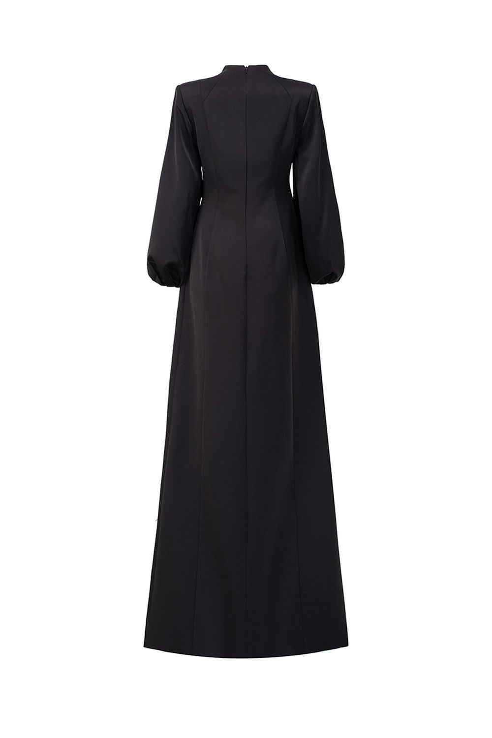 Long Puffy Sleeves Diagonal Gathered Dress
