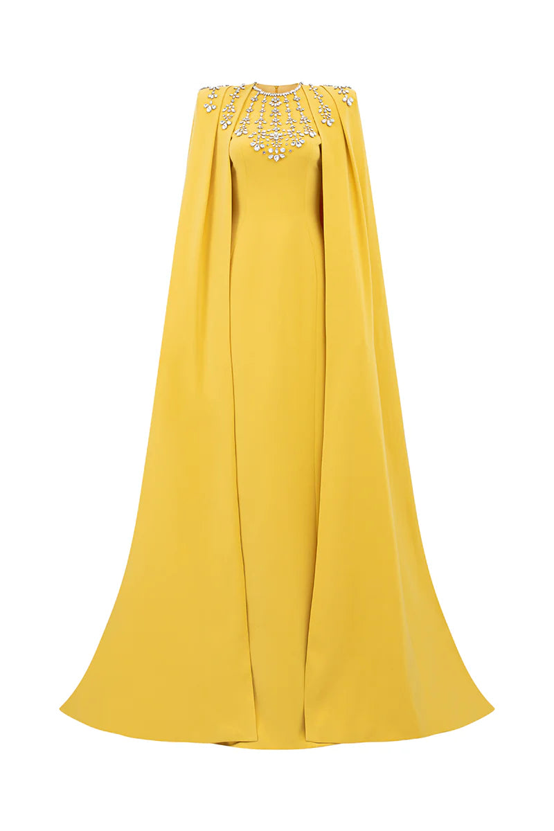 Stone Embellished Cape And Bodycon Dress Set