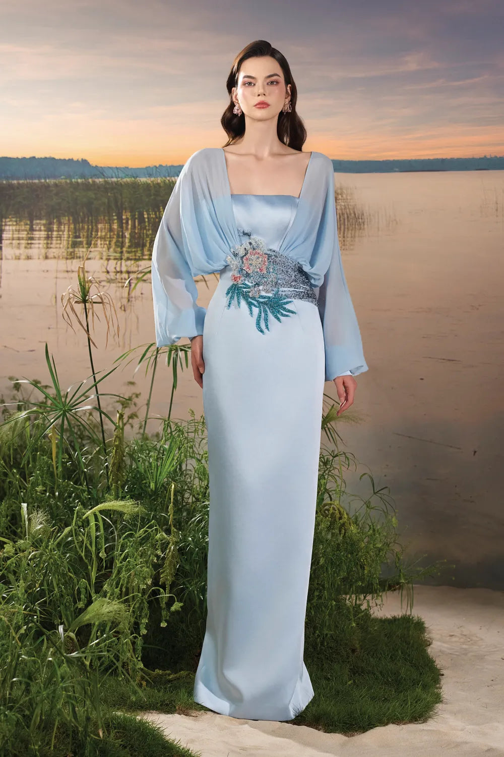 Long Puffy Sleeves Dress - TRACY COUTURE