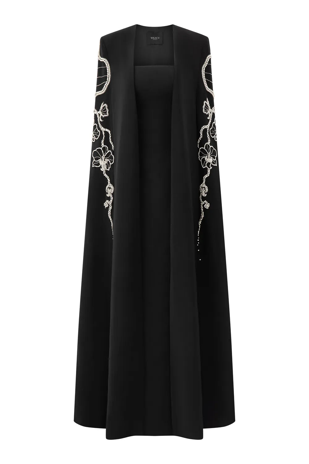 Stylized Sleeve Slit Long Cape With  Straight Strapless Basic Dress Set