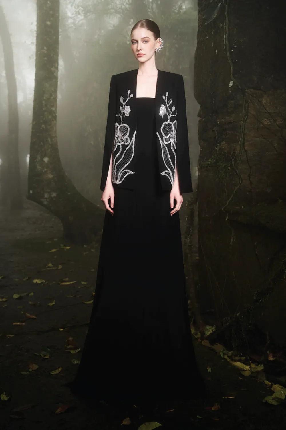 Crystal Embellished A-line Cape With Straight Strapless Basic Dress Set