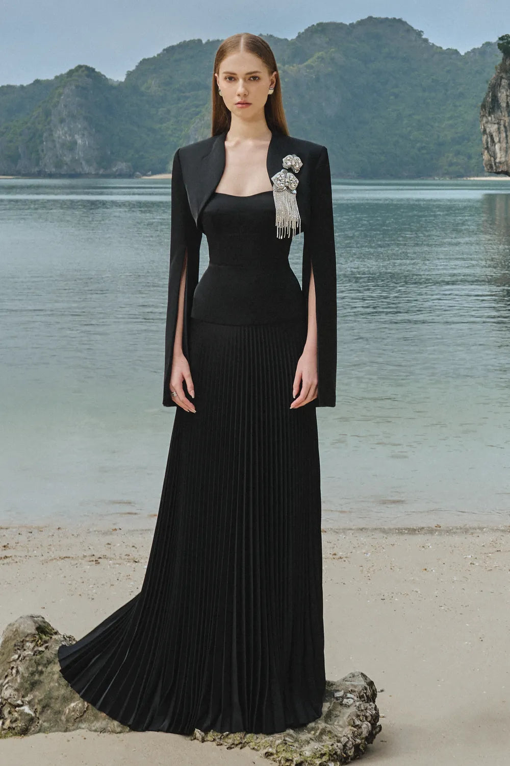 Strapless Pleating Dress With Cropped Jacket Set - TRACY COUTURE