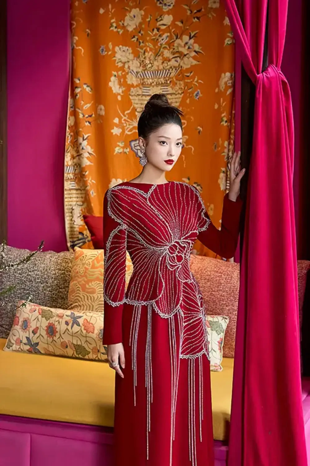 Orchid Crystal Embellished Dress - TRACY COUTURE