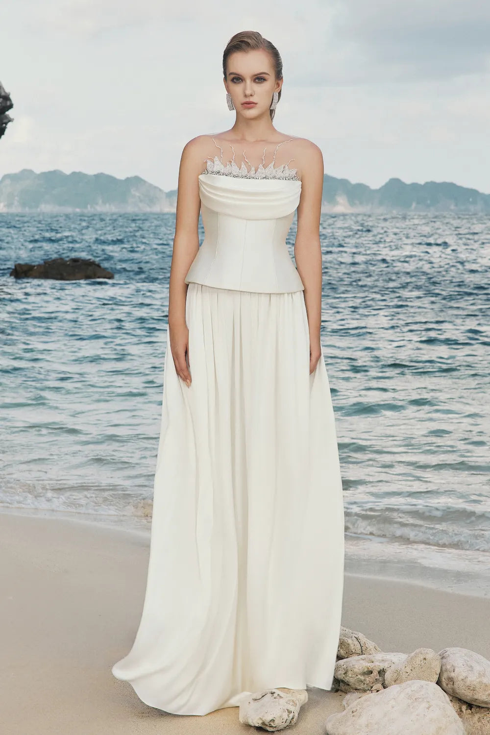 Curved Draped Chest Top And Gathered Flowing A-line Skirt Set