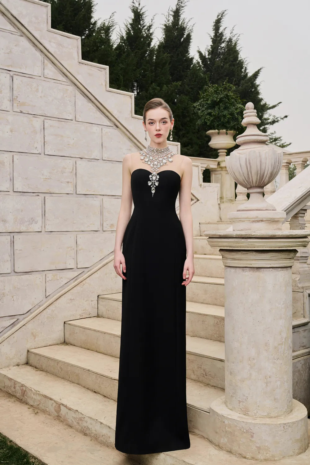 Flared Velvet Cape With Crystal-Embellished Shoulder Dress Set