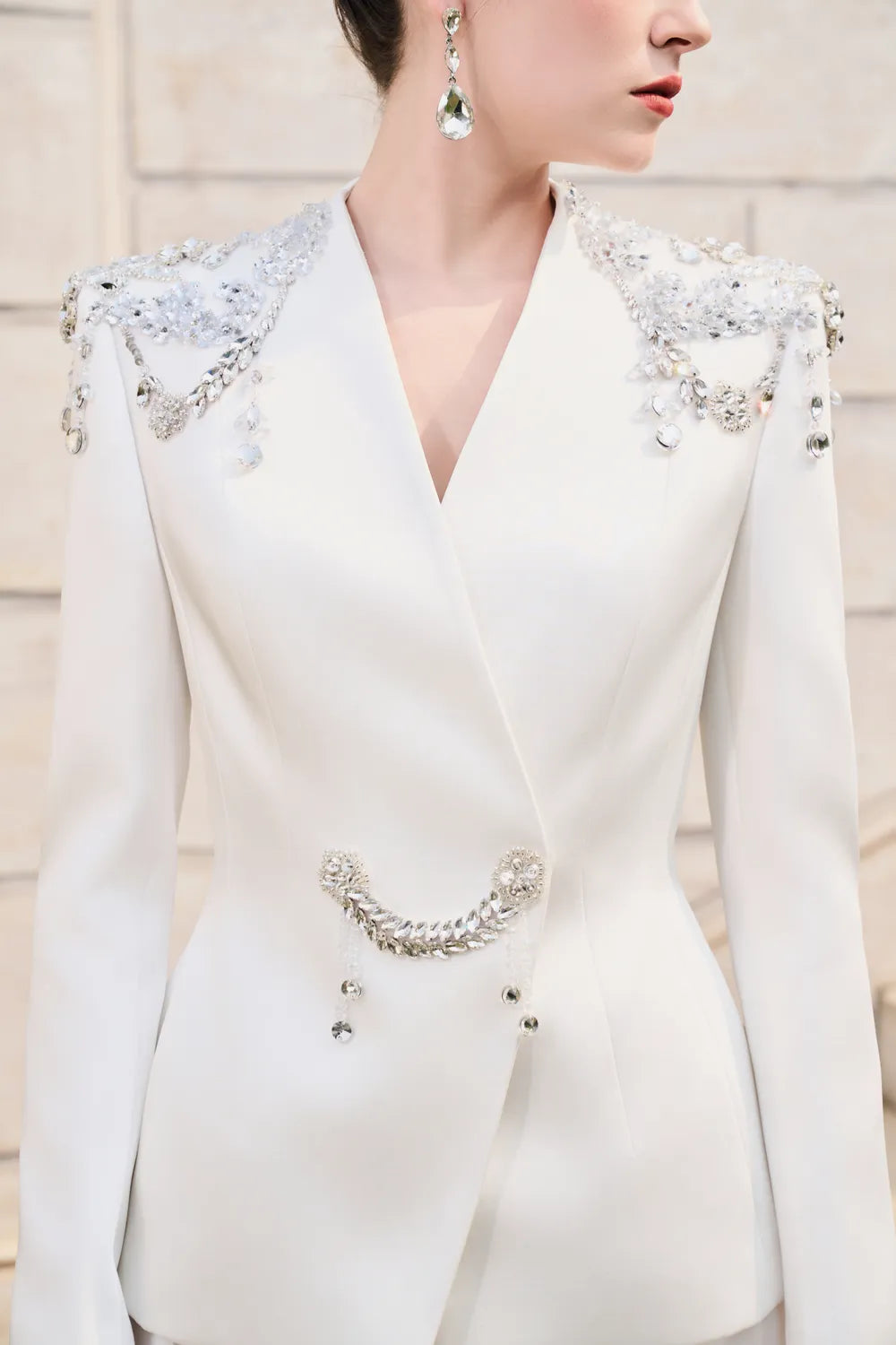 Stylized Shoulder Blazer With Flared A-Line Skirt Set