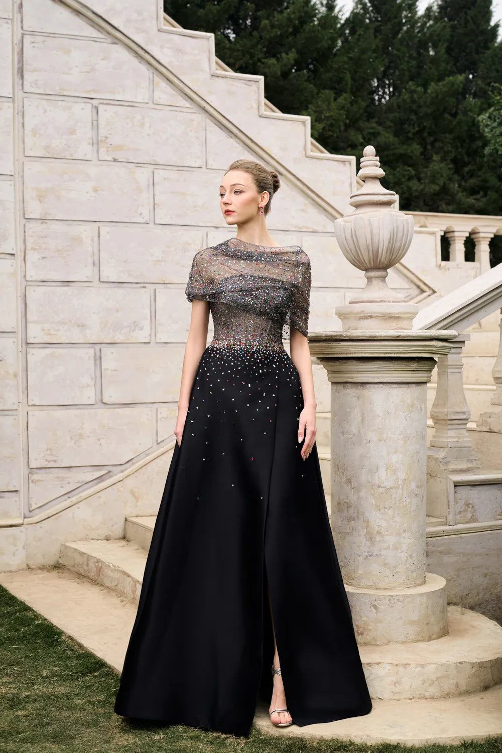 Diagonal Folded Top With Side Slit A-Line Set