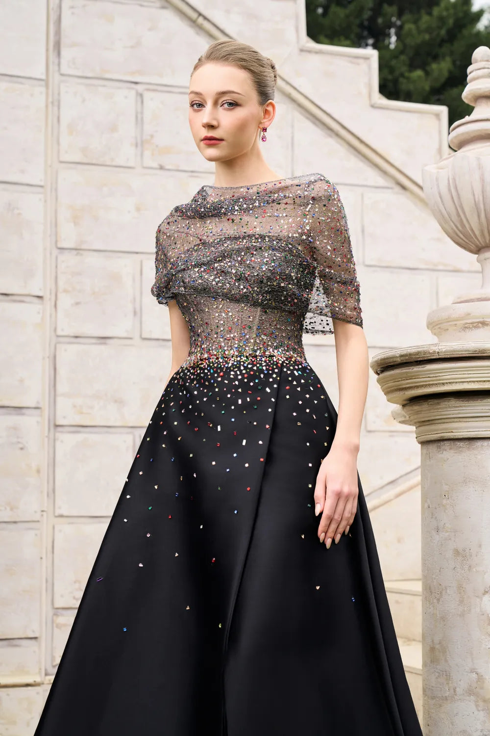 Diagonal Folded Top With Side Slit A-Line Set