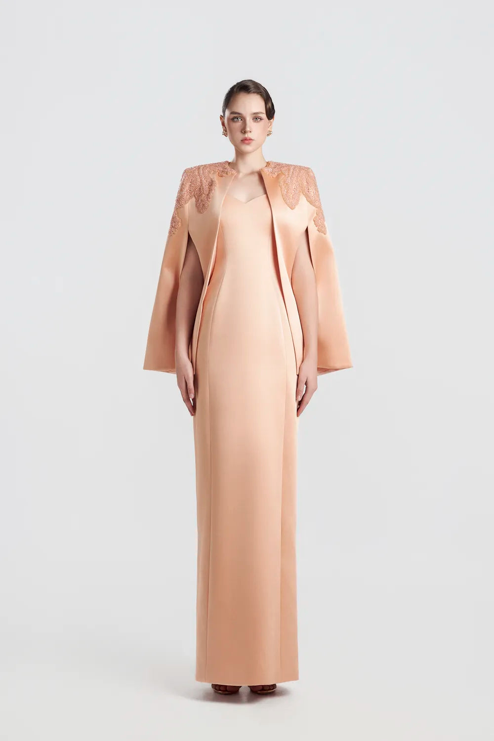 A-line Sleeve Slit Cape And Semi Heart Dress Set