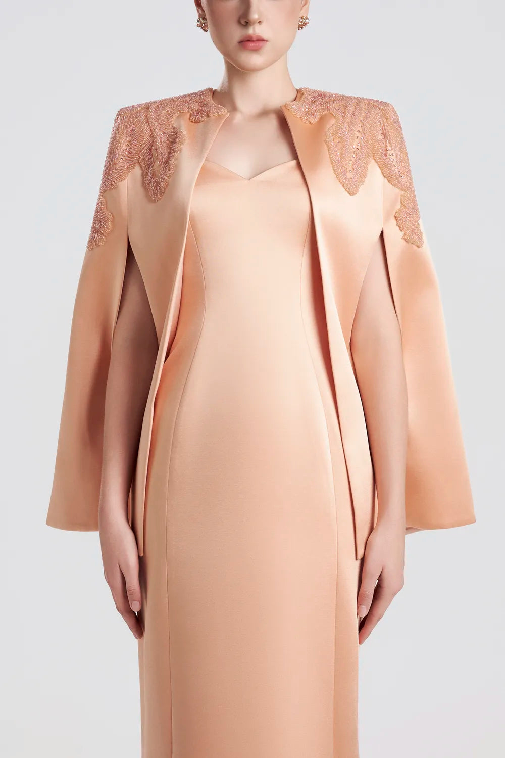 A-line Sleeve Slit Cape And Semi Heart Dress Set
