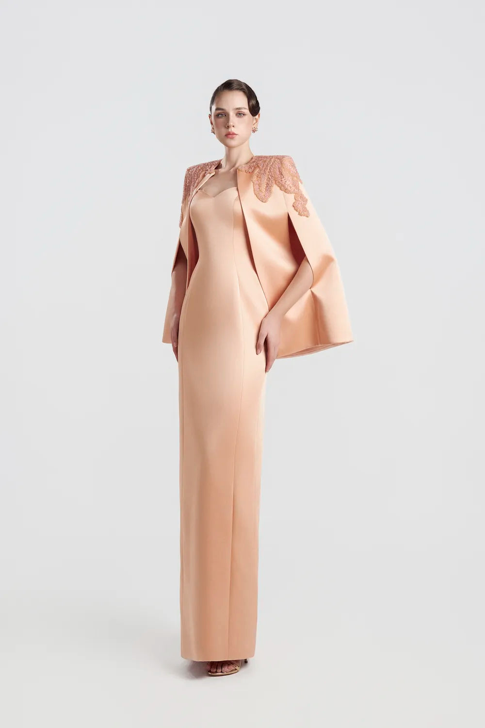 A-line Sleeve Slit Cape And Semi Heart Dress Set