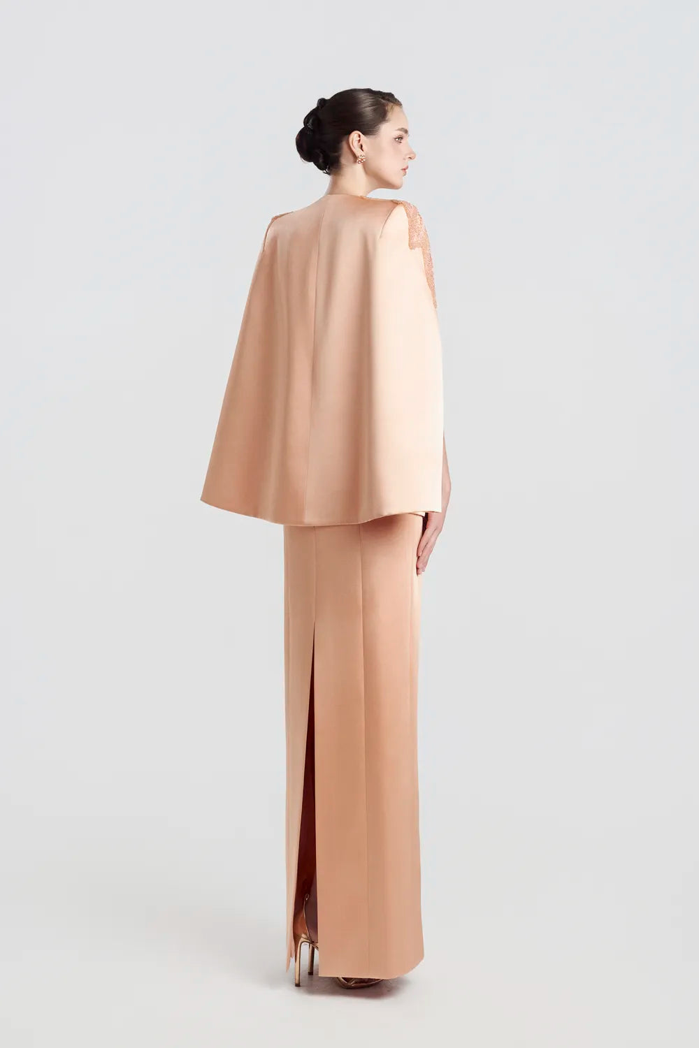 A-line Sleeve Slit Cape And Semi Heart Dress Set