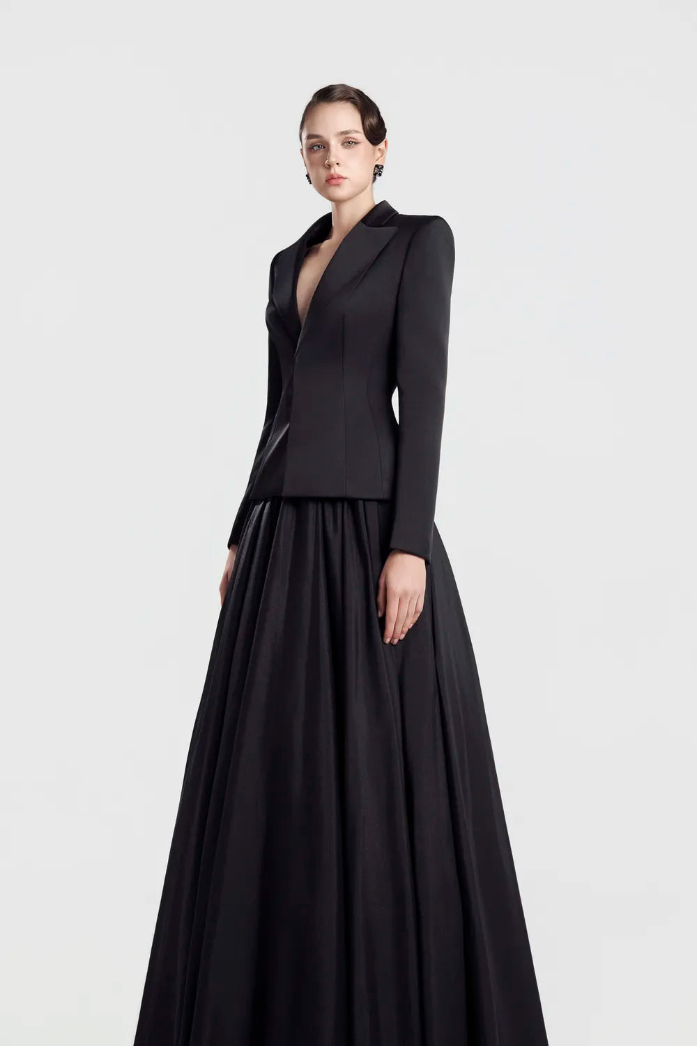 See-Through Back Blazer With Gathered Flowing Skirt Set
