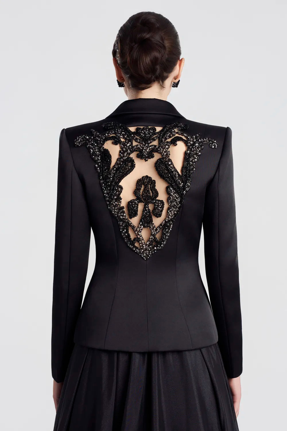 See-Through Back Blazer With Gathered Flowing Skirt Set