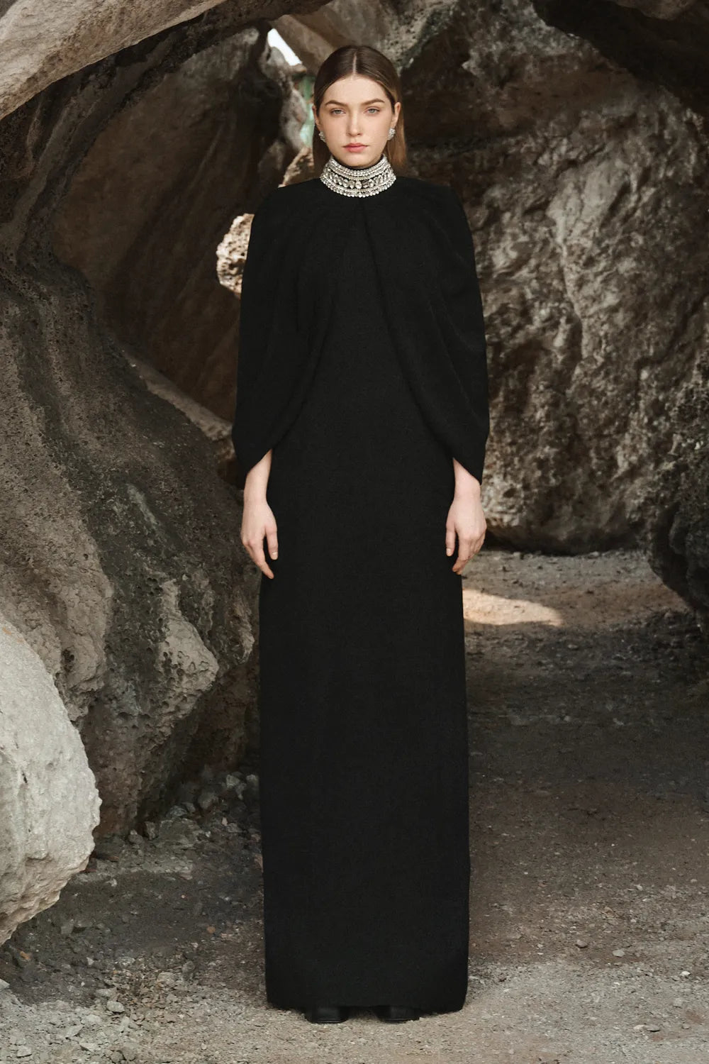 Stone Collar Cape And Bodycon Dress Set - TRACY COUTURE