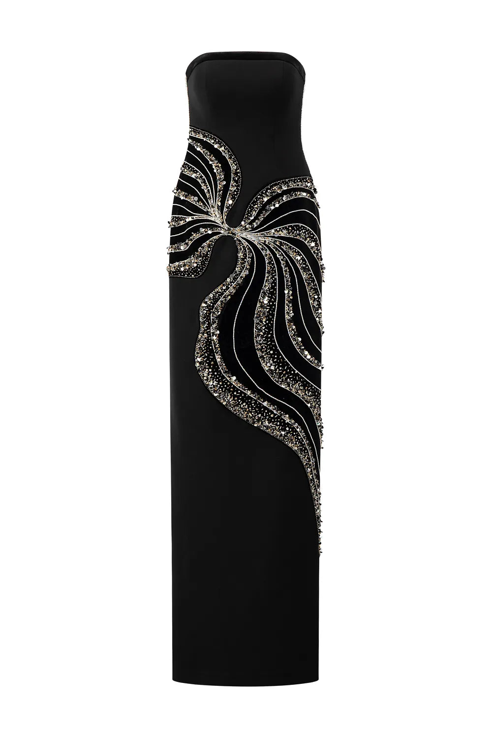 Curved Flap Short Cape With Crystal Embellished Straight Dress Set