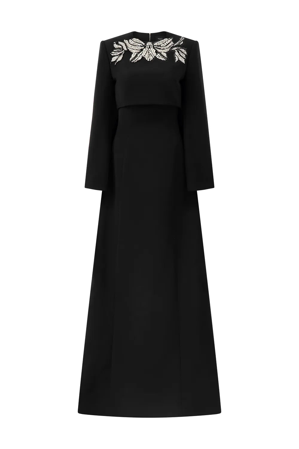 Long Flared Sleeve Cropped Top With Strapless A-line Dress Set