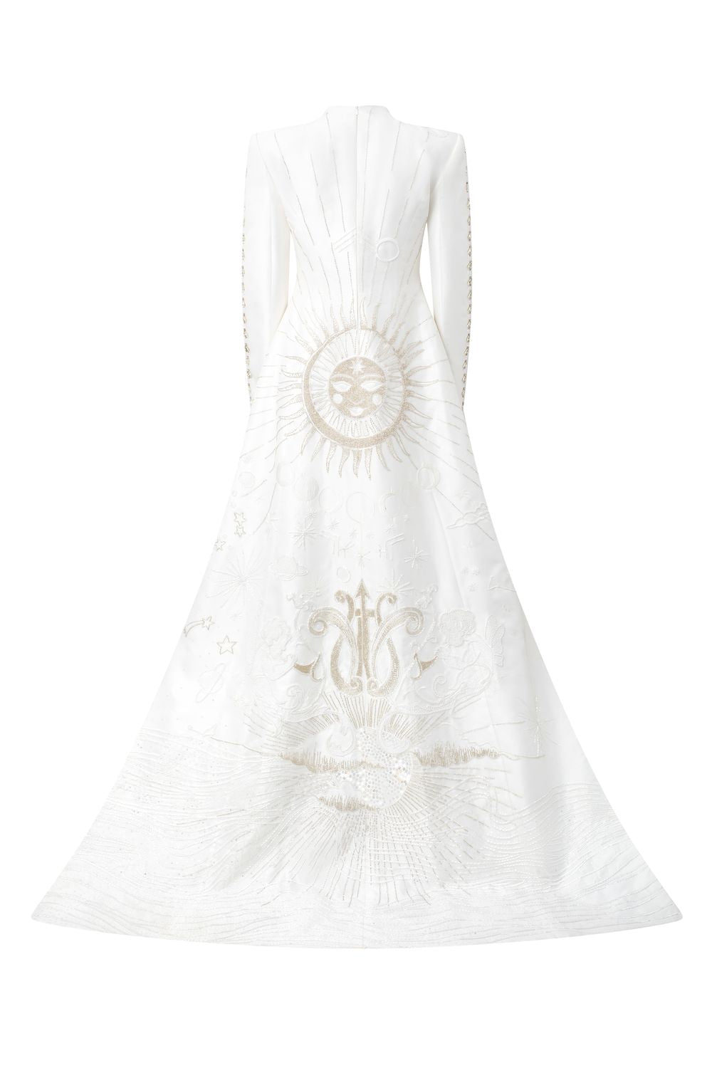 Stone Embellished Straight Dress With Long Back Crystal Flap Cape Set