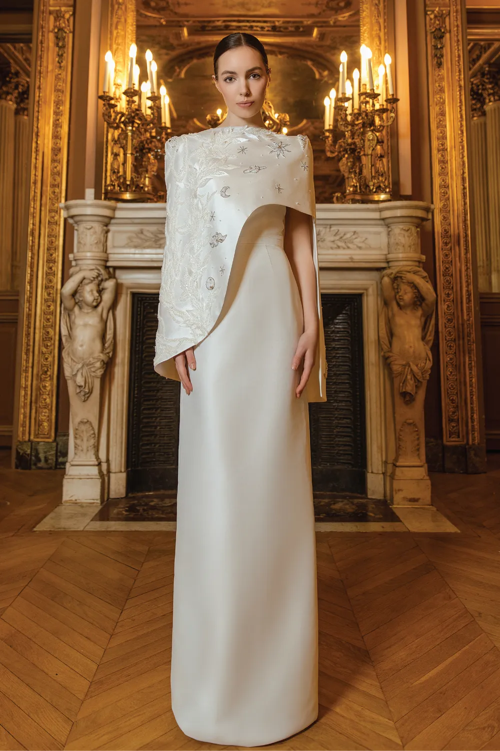 Camisole Straight Dress With Asymmetric Cape Set