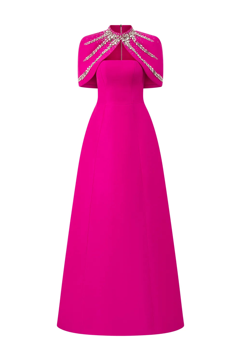 Straight Across A-line Dress With High Neck Crystal-Embellished Short Cape Set S / HotPink Straight Across A-line Dress With High Neck Crystal-Embellished Short Cape Set S / HotPink