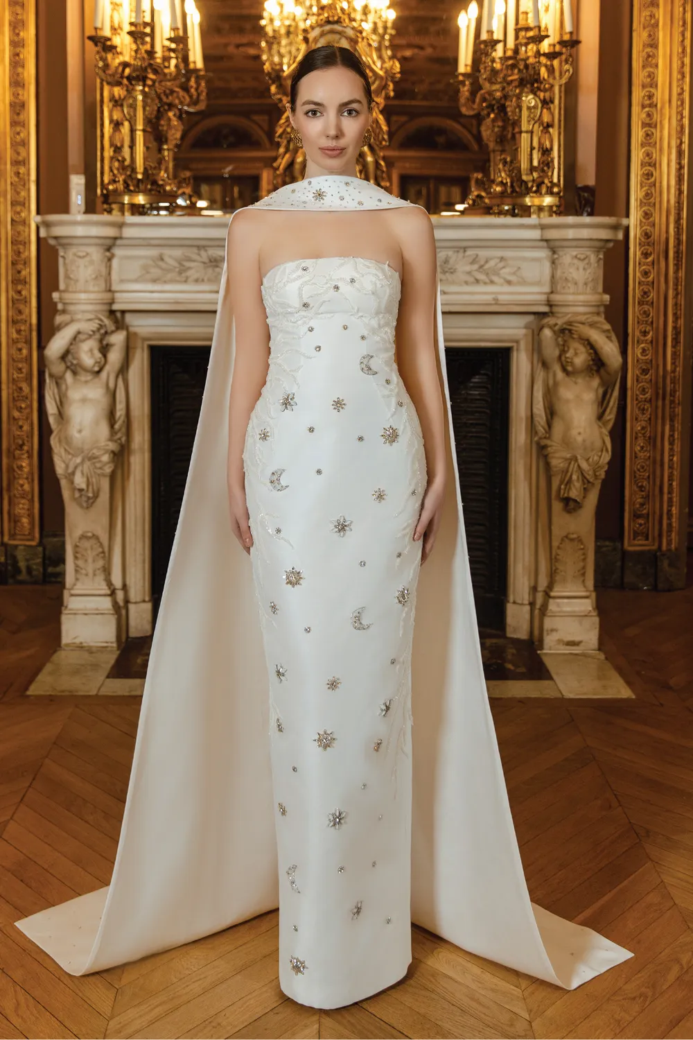 Crystal Embellished Dress With Scarf Set