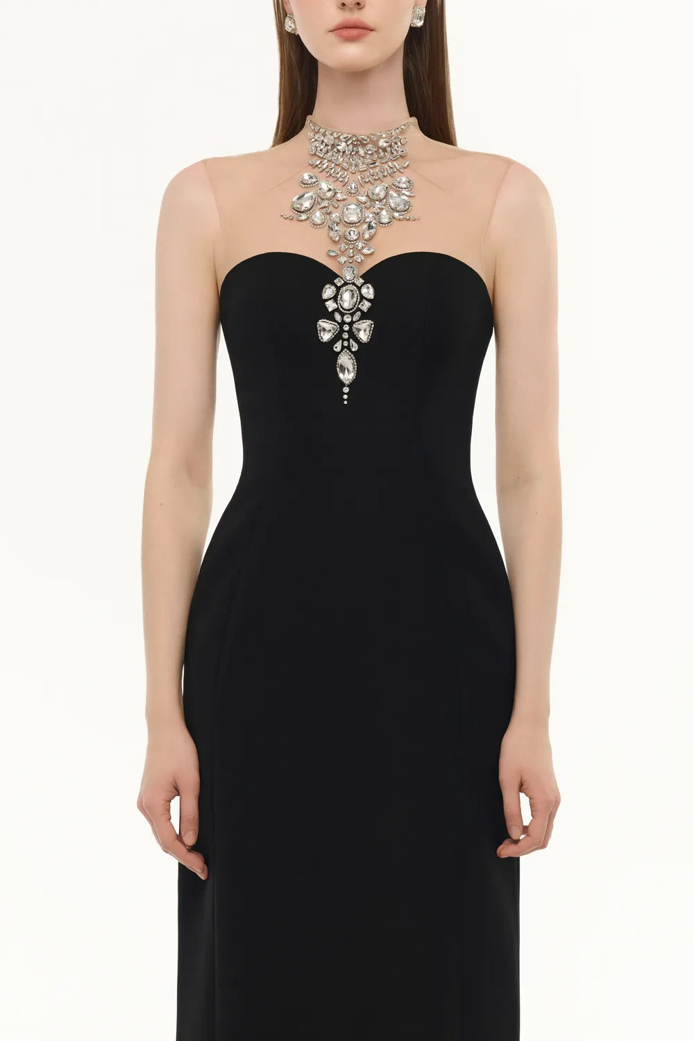 Flared Velvet Cape With Crystal-Embellished Shoulder Dress Set